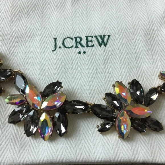 J.Crew Factory Crystal Flowers / Leaves Statement Necklace