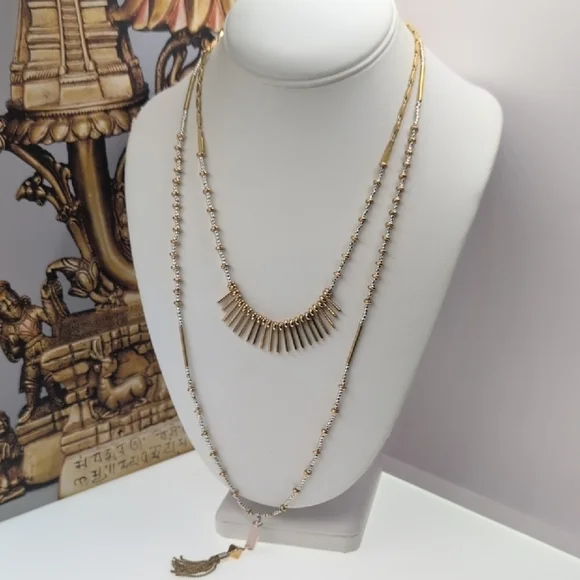 Stella & Dot Gold and Silver Layered Necklace Wear 3-ways Together Or Separate