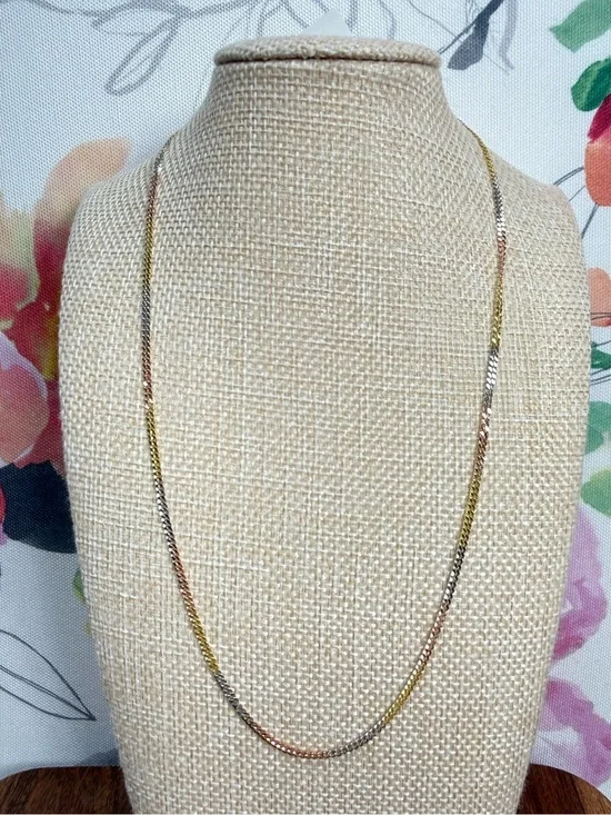 TriColor Gold Plated 925 Sterling Silver Cuban Chain Necklace-New