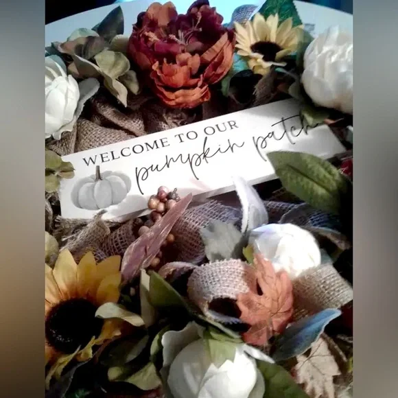 Handmade Pumpkin Patch Fall Wreath White Pumpkin Patch Harvest Final Sale