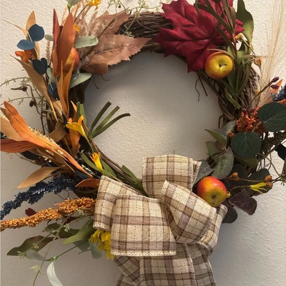 Hand Crafted Harvest Thanksgiving Wreath Plaid Custom Final Sale Small Wreath