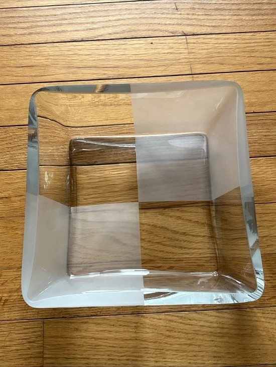 Nautica Square Glass Bowl Frosted Checkerboard Pattern Modern Coastal Art Deco