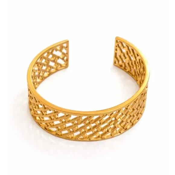 Tory Burch Gold Plated Statement Logo T Wide Cuff Bracelet NWOT