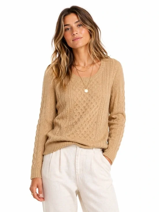 Tory Burch Beige Cashmere Blend Scoop Neck Sweater, Size XS