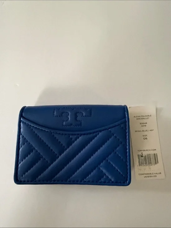 Tory Burch Quilted Foldable Mini Wallet in Regal Blue