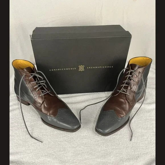 Undandy Men’s Ankle Boots Size‎ 45 Multicolor Brown & Grey Leather Dress Shoes