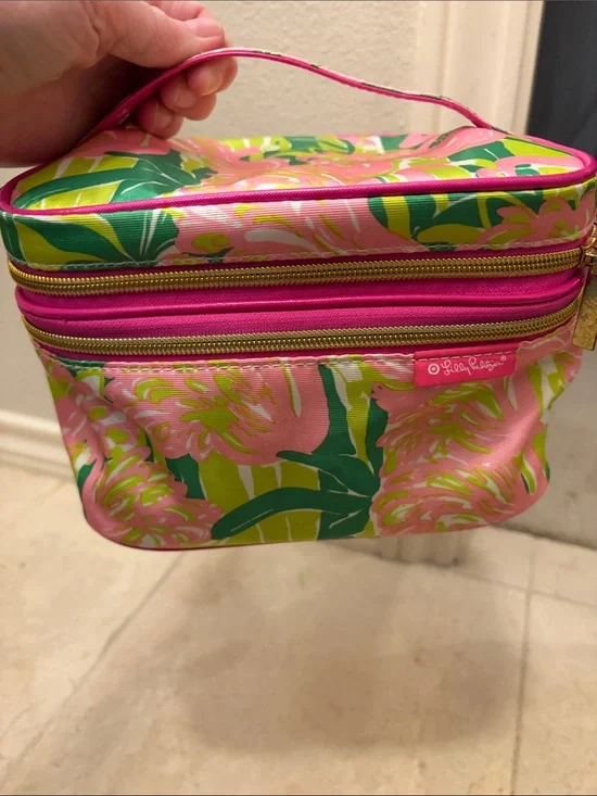 Lilly Pulitzer Pink & Green Floral Double-Zip Cosmetic Case