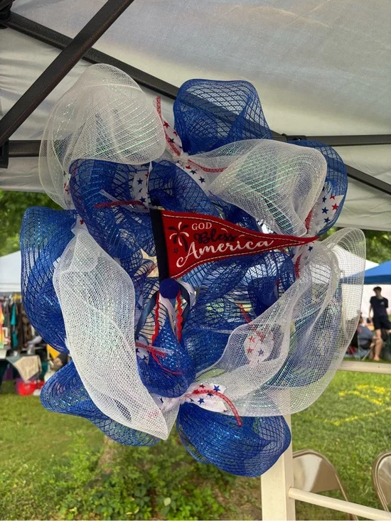 Patriotic 'God Bless America' Wreath - Red, White & Blue