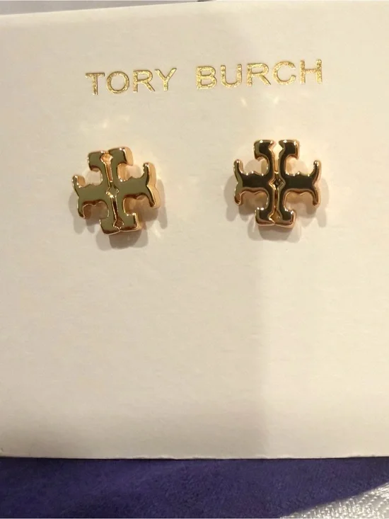 Tory Burch Gold Logo Stud Earrings - Gold New
