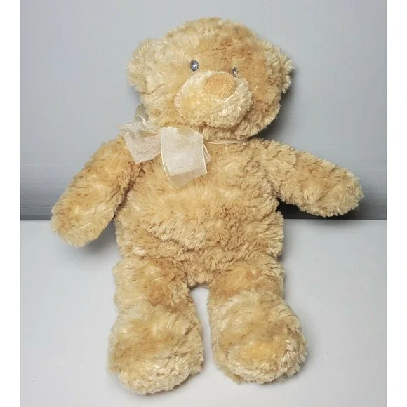Gund Baby Beginnings Teddy Plush cream tan brown‎ heart  Fluffy stitched