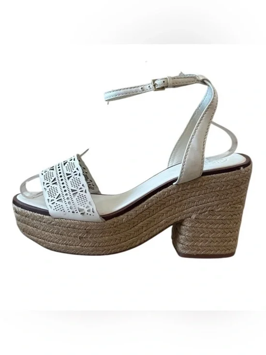 Tory Burch Roselle‎ Platform Espadrille Wedges White Leather 10