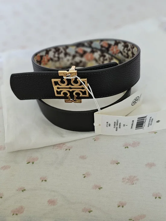 Tory Burch Reversible Logo Belt-chocolate with floral patterned