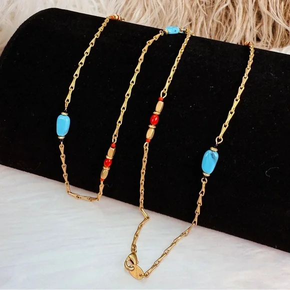 Vintage Avon Goldtone Necklace with Red and Blue Accents