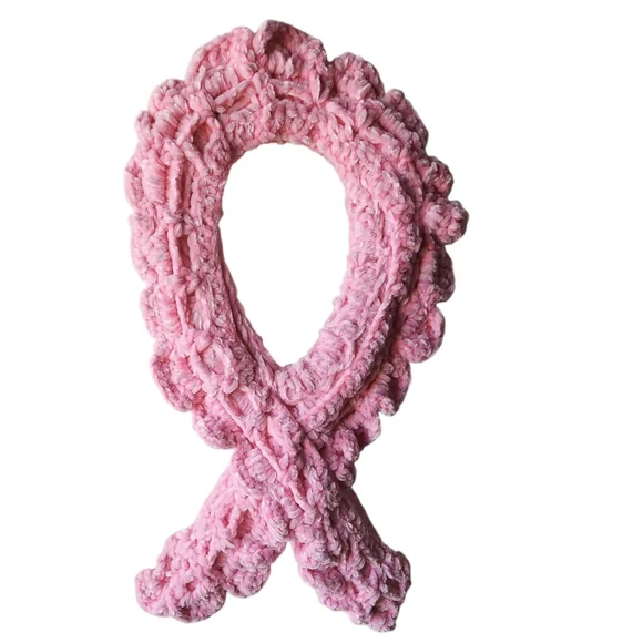 Handmade Crochet Breast Cancer Awareness Ribbon Memorial Tribute Art Door Wreath