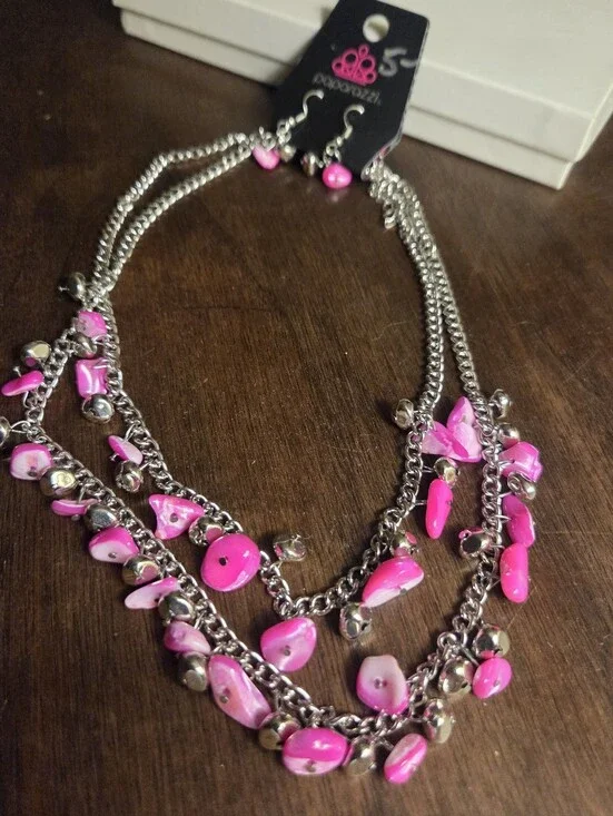 Paparazzi Hot Pink Pebblel Multi-Chain Necklace Set