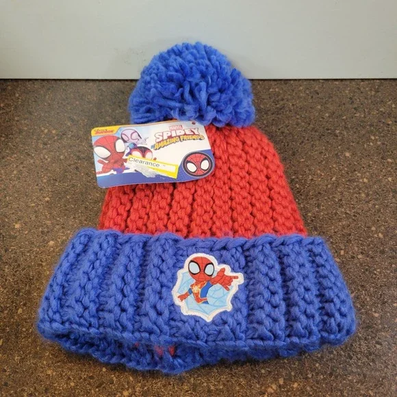 Spidey and His Amazing Friends Toddlers Spider-Man Beanie Hat Red Chunky Knit