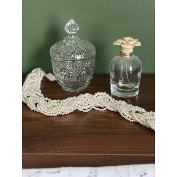 Vintage Pressed Glass Lidded Candy Dish Crystal Diamond Cut Cottagecore