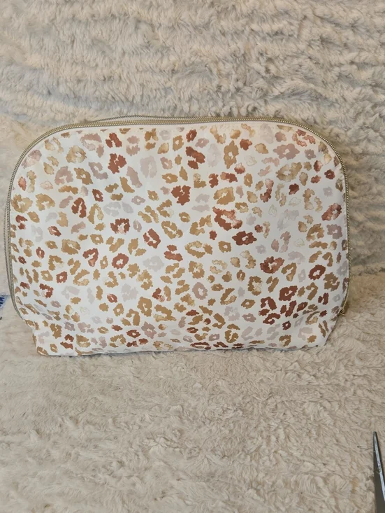 Leopard Print Cosmetic Pouch - White and Brown