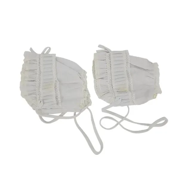 Set of 2 Vintage Infant Baby TWIN Girls Cotton Ruffle Bonnet Hat 0-3 mo Cottage