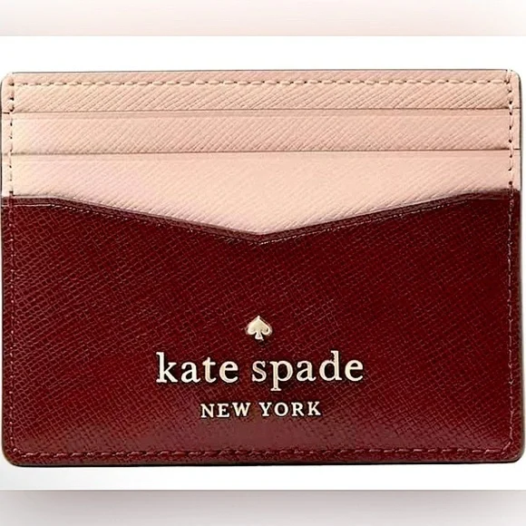 Kate Spade Staci Slim Card Holder Colorblock Maroon Plum and Pink NWOT