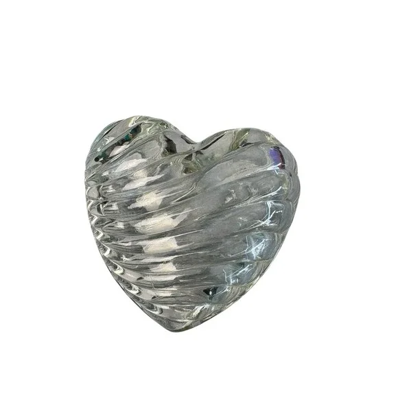 Vintage Clear Glass Heart Shaped Trinket Box Swirl Pattern w/ Lid
