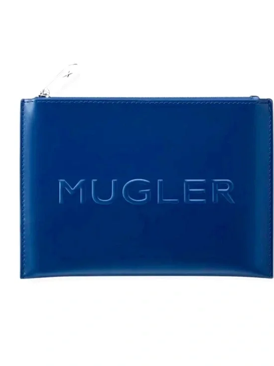 MUGLER Cosmetic Bag Zippered Pouch Blue NWOT