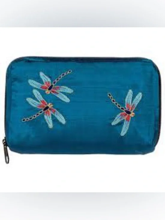 Metropolitan museum of Art Embroidered Teal Dragonfly Cosmetic Pouch
