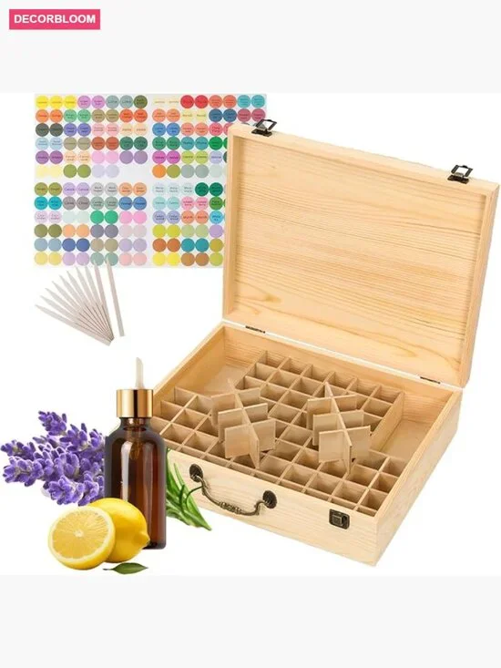 Wooden Essential Oil Storage Box Travel Case Holds 80 Bottles 5-15ml