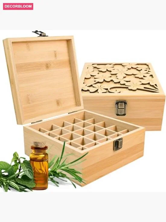 Wooden Essential Oil Storage Box with Label - Holds 25 Bottles