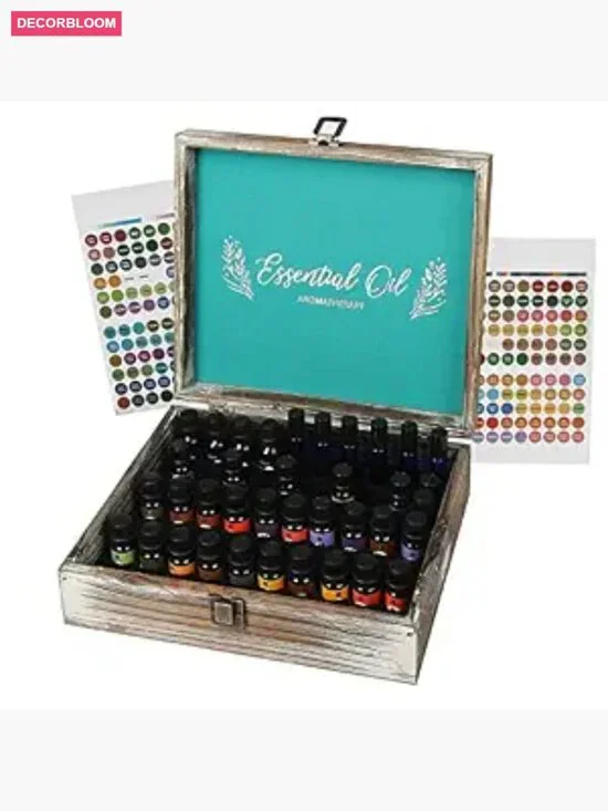Essential Oil Storage Box with 70 Slots, Wooden Organizer for 5-15 ml Bottles