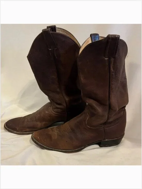 LARRY MAHAN Men Brown LEATHER COWBOY WESTERN BOOTS Size 10