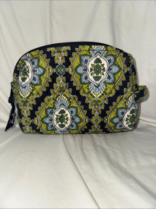 Vera Bradley Navy, Green & White Quilted Cosmetic Pouch