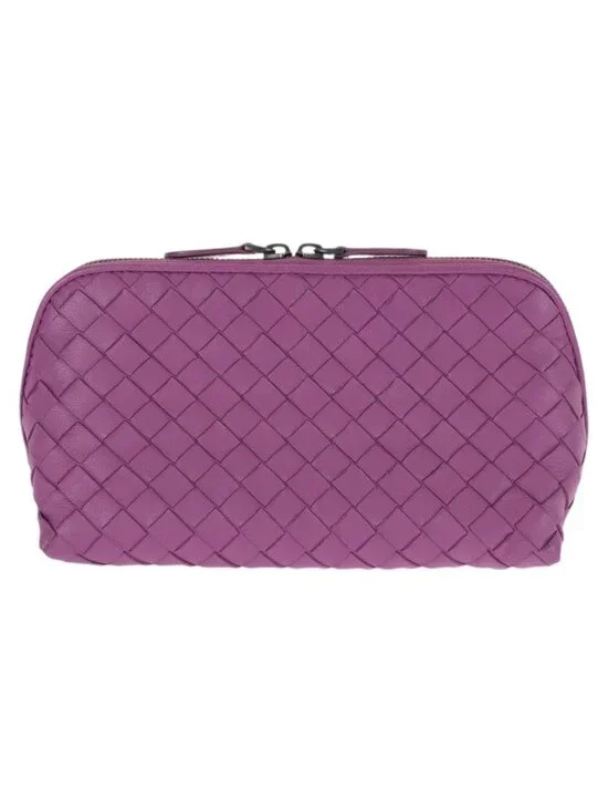 Bottega Veneta Intrecciato Purple Amethyst Leather Pouch Makeup Case