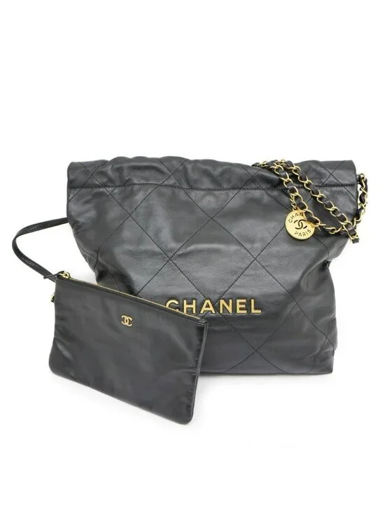 Chanel 22 Small Handbag Black Gold Calfskin Chain