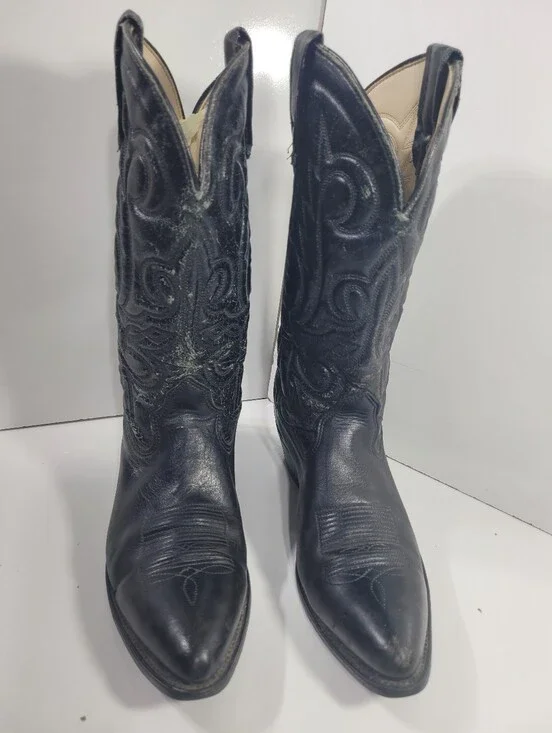 Laredo Mens Black Leather Cowboy Boots Mismatched Size Left 8.5 D / Right 8 D