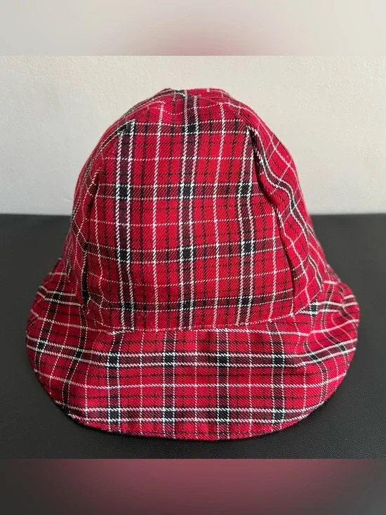 Kid’s Red Tartan Plaid & Black Corduroy Bucket Hat Child’s Cap