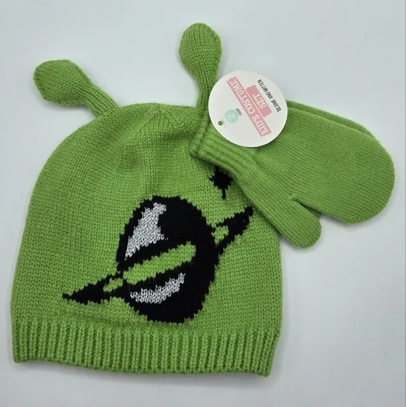 Alien Planet Beanie and Mittens Costume Set Green