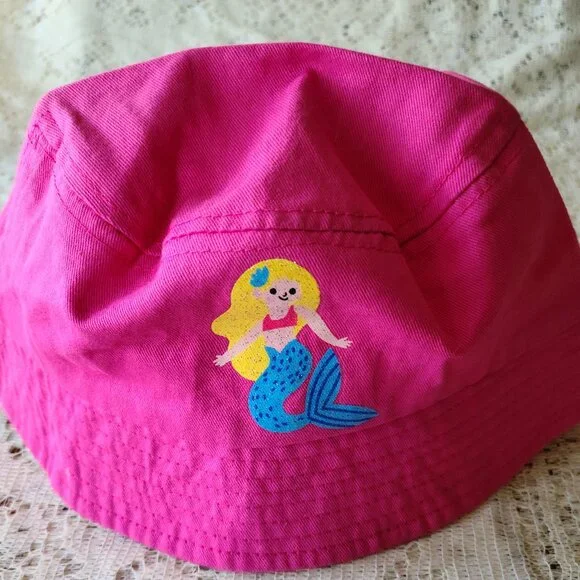 WHIMSICAL MERMAID PINK BUCKET SUN HAT GIRLS SIZE 4 TO 6 X