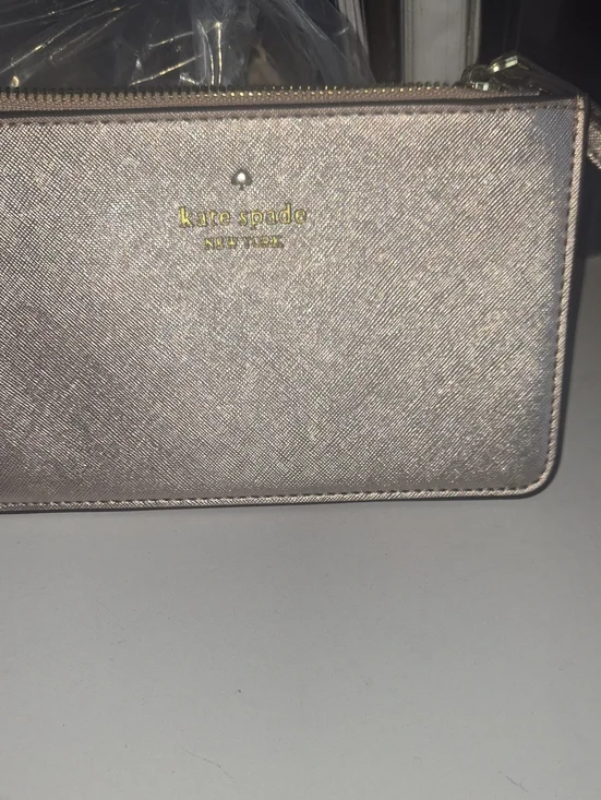 kate spade metallic rose gold wristlet wallet