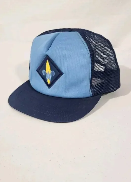 Vintage Webelos Cub Scout Hat Official Boys Blue Merit Badge Snapback Made USA
