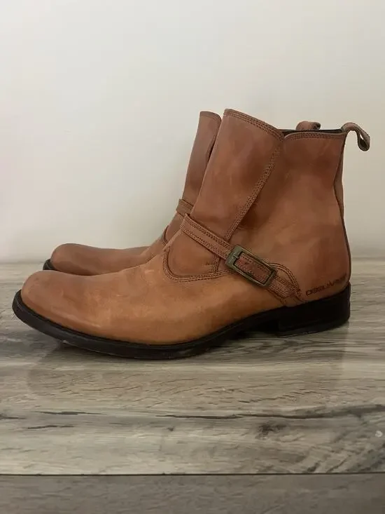 Dsquared2 Brown Vintage Leather Ankle Boots Dress Shoes Buckle Strap 46
