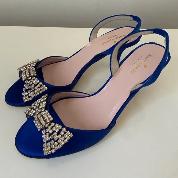 Kate Spade Cobalt Blue Miva Heels Jeweled Bow Size 9