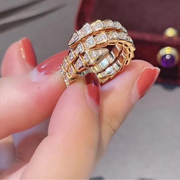 Bulgari Gold and Clear Crystal Serpentine Wrap Ring