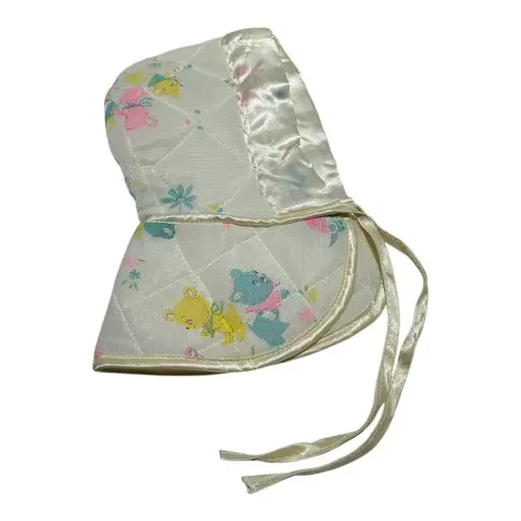 Vintage Baby Hood Detached Stand Alone Hood Satin Bears Flowers Print