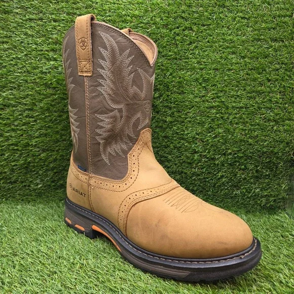 Ariat WorkHog H20 SIZE 12 WIDE Men's Waterproof Pull On Leather Work Boots Brown