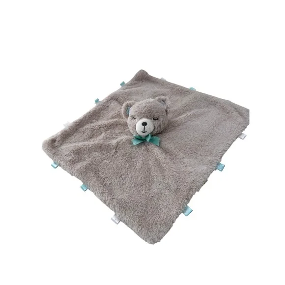 Kellytoy Plush Bear Security Blanket Taggie Lovey Tan Brown Teal Bow 13x13‎