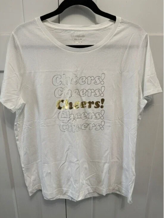 NWOT Cute Kate Spade Cheers T-shirt light weight metallic & white size XL