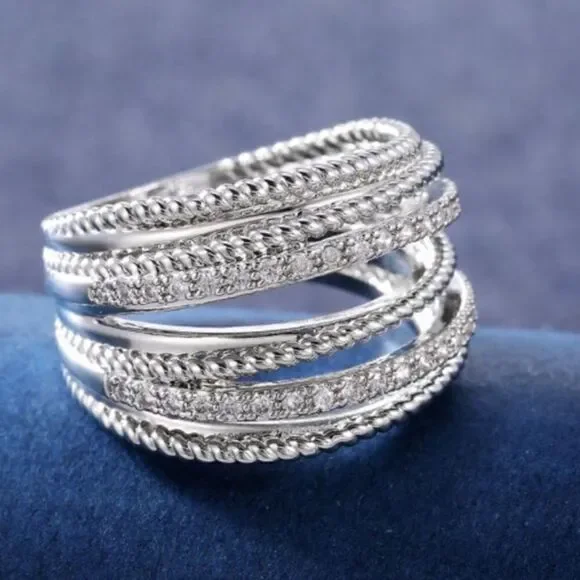 The Moderne Statement band ring in 925 & white sapphire sz 5