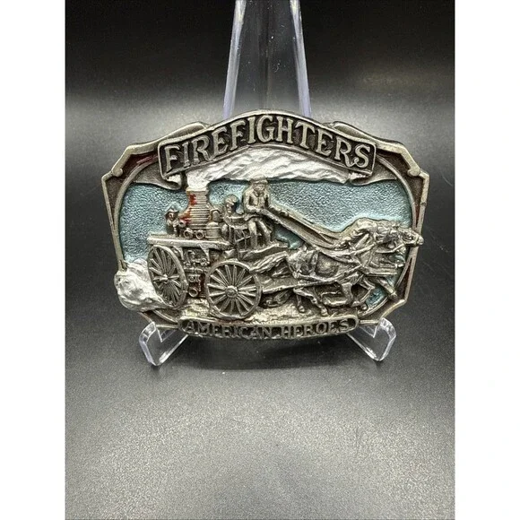 Vintage 1988 FIREFIGHTERS AMERICAN HEROES BELT BUCKLE - Great American Buckle Co