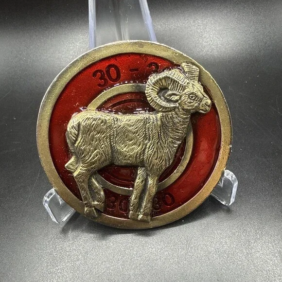GREAT AMERICAN BUCKLE CO. VTG 1980 Chicago Brass Big Horn Sheep 30 30 Shell